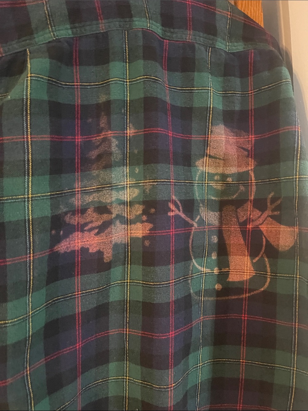Old Navy Green Plaid Button-Down Shirt with Snowman Print